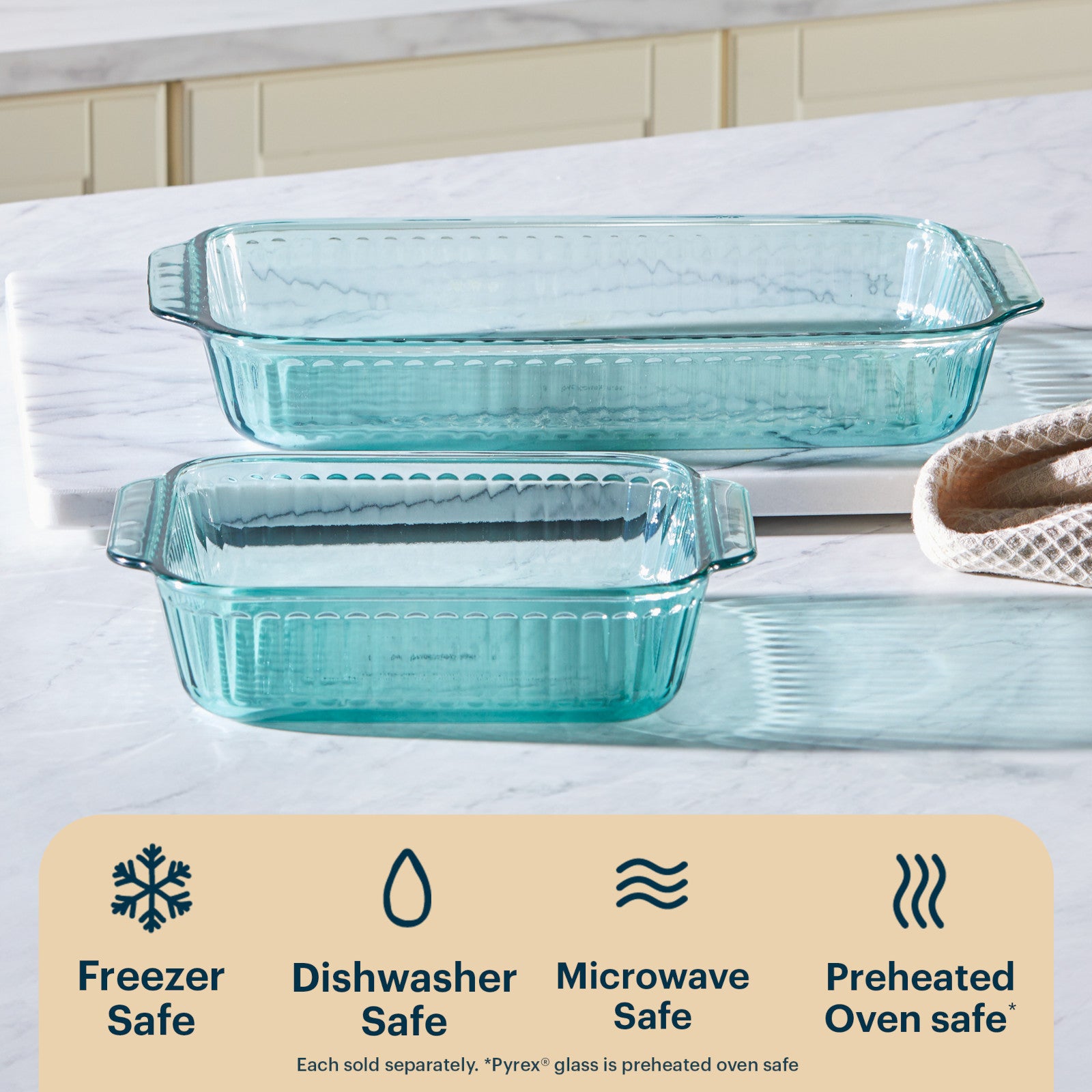 Pyrex® Sculpted Tinted Glass 8 Square Baking Dish. Aqua - Image 4