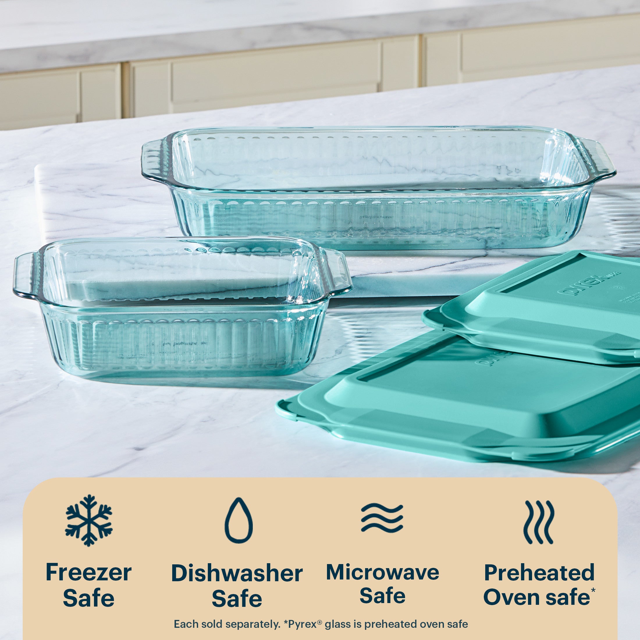 Pyrex? Sculpted Tinted Glass 3QT Oblong Baking Dish with Lid. Aqua - Image 4