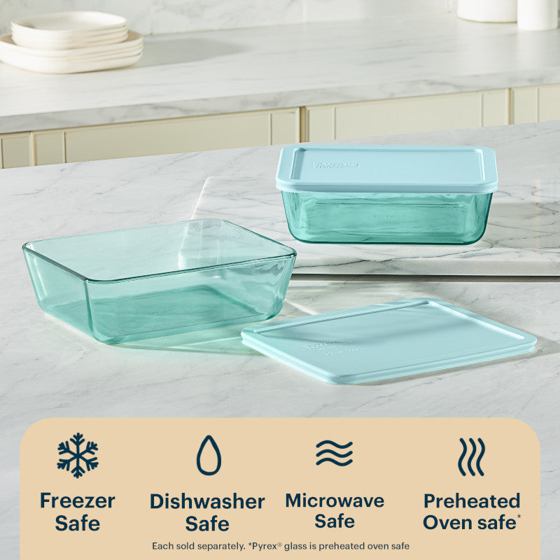 Pyrex? Simply Store? Tinted Glass 11-cup Rectangle Storage Container with Lid. Aqua - Image 4