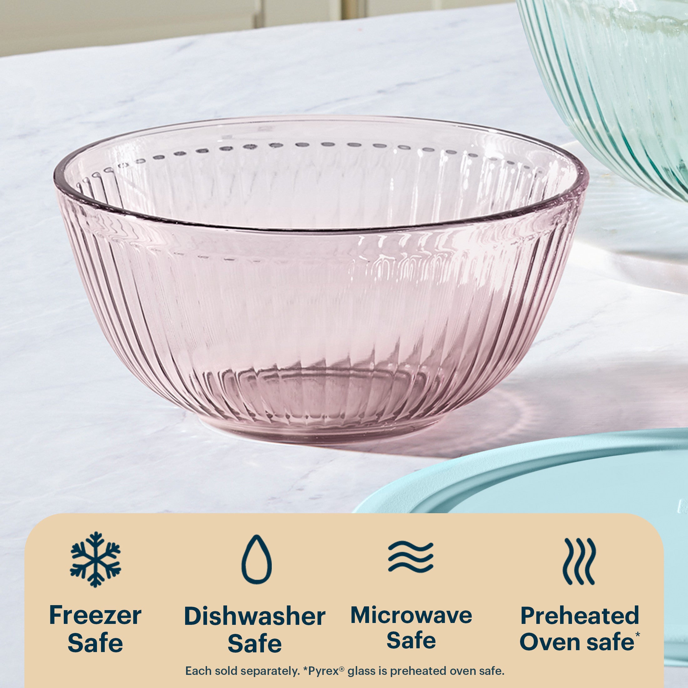 Pyrex® Sculpted Tinted Glass 2.3QT Mixing Bowl with Lid. Pink - Image 4