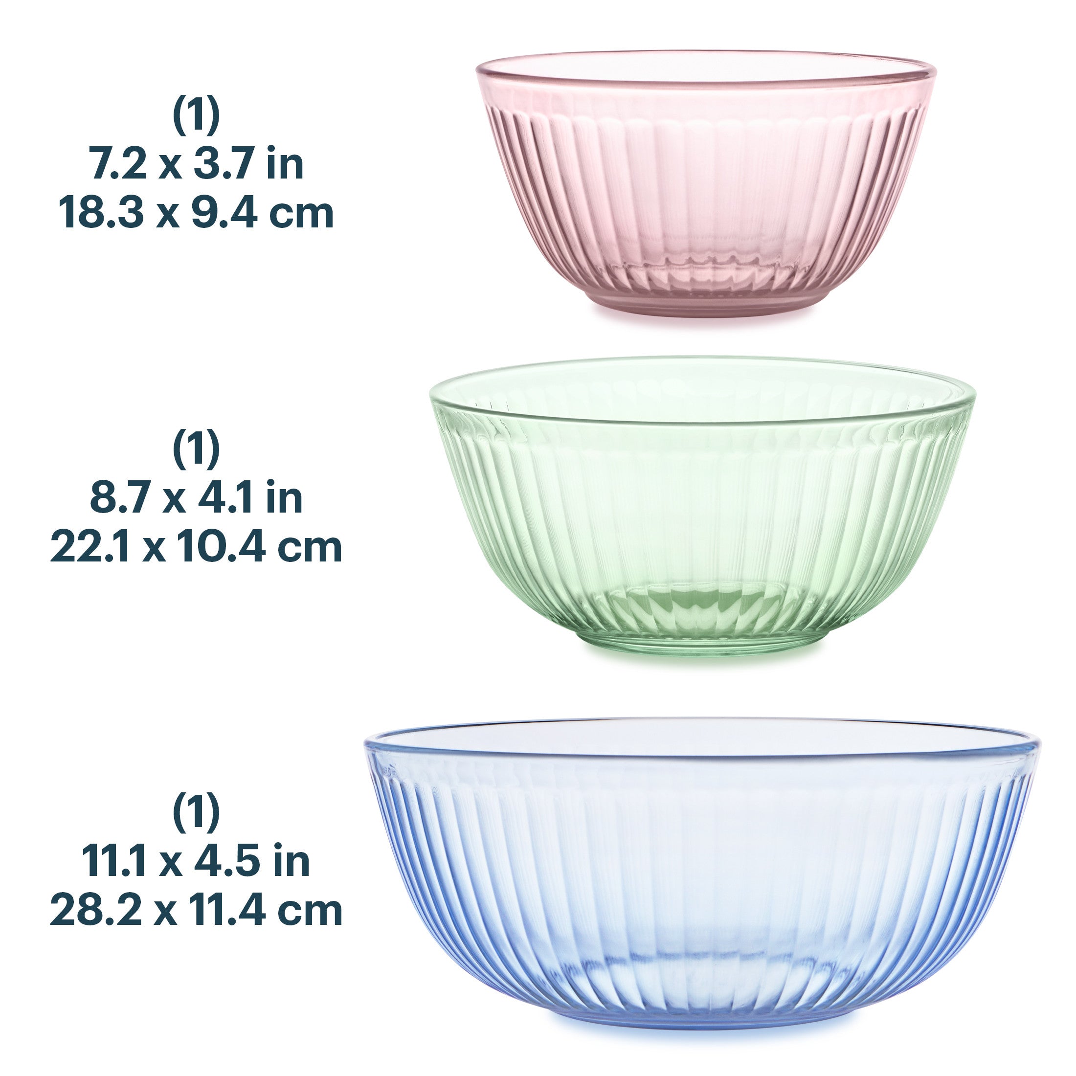 Pyrex® Colors Sculpted Tinted 3-piece Mixing Bowl Set. No Lid (Pink.Green.Blue) - Image 3