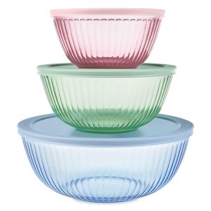 Pyrex® Sculpted Tinted Glass Mixing Bowls with Lids. 6-pc Set. Mixed Colors