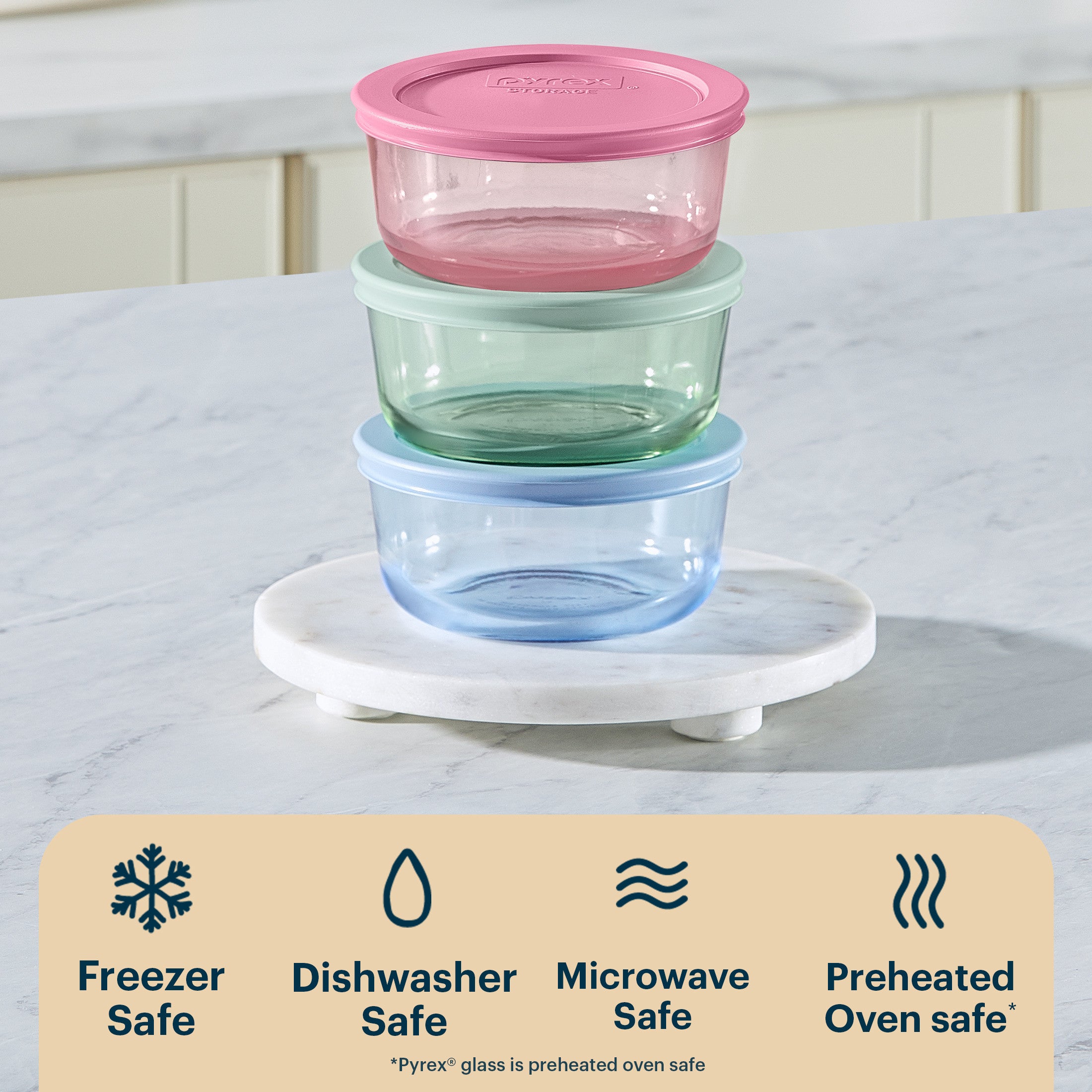 Pyrex® Simply Store® Tinted Glass 2-cup Round Storage Containers. 6-pc Set. Mixed Colors - Image 4