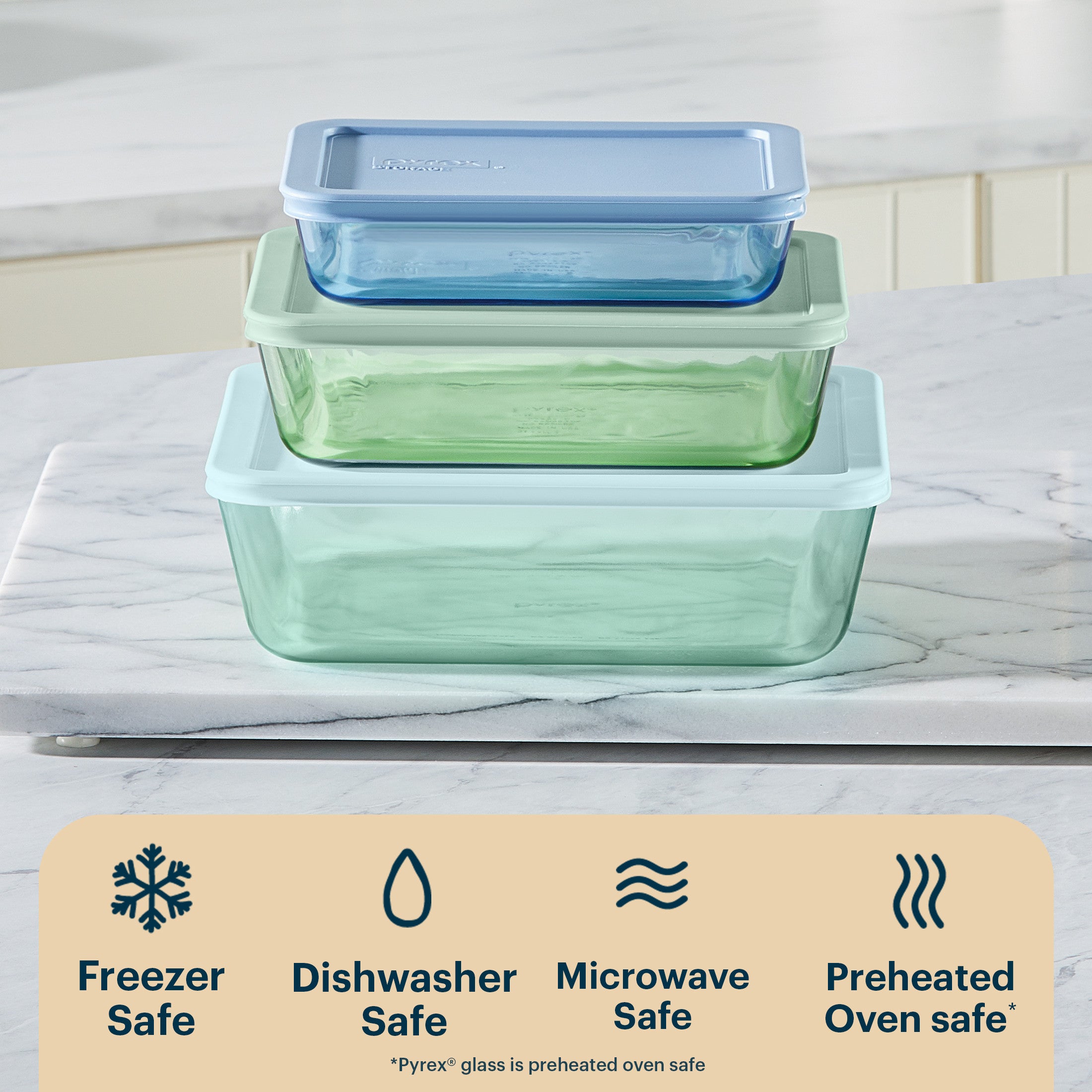 Pyrex? Simply Store? Tinted Glass Rectangle Storage Containers. 6-pc Set. Mixed Colors - Image 4