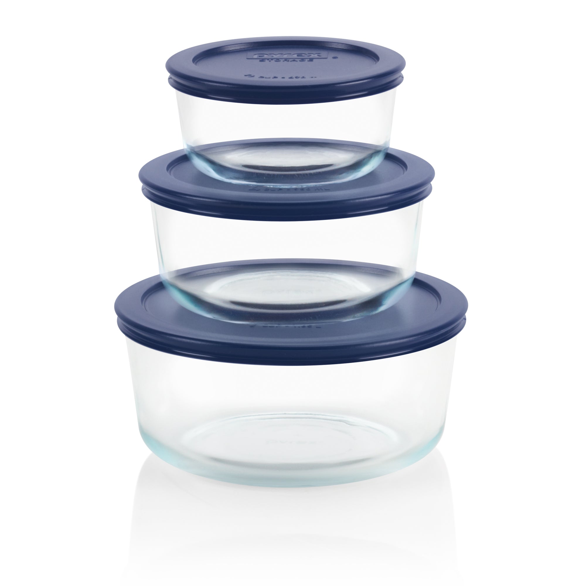 Pyrex? Simply Store? 6-piece Round Glass Food Storage Container Set with Blue Lids