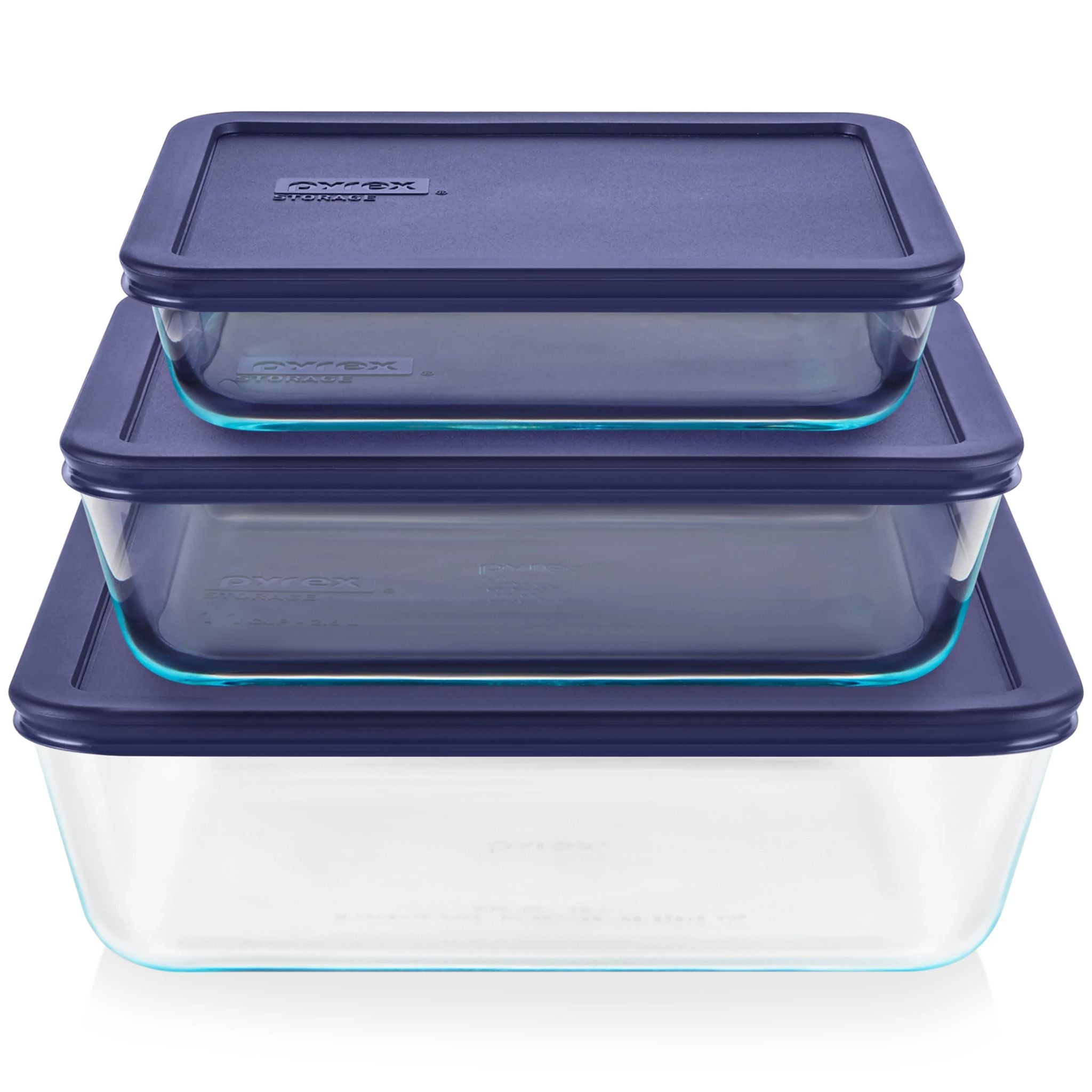 Pyrex? Simply Store? 6-piece Rectangular Glass Storage Set with Blue Lids