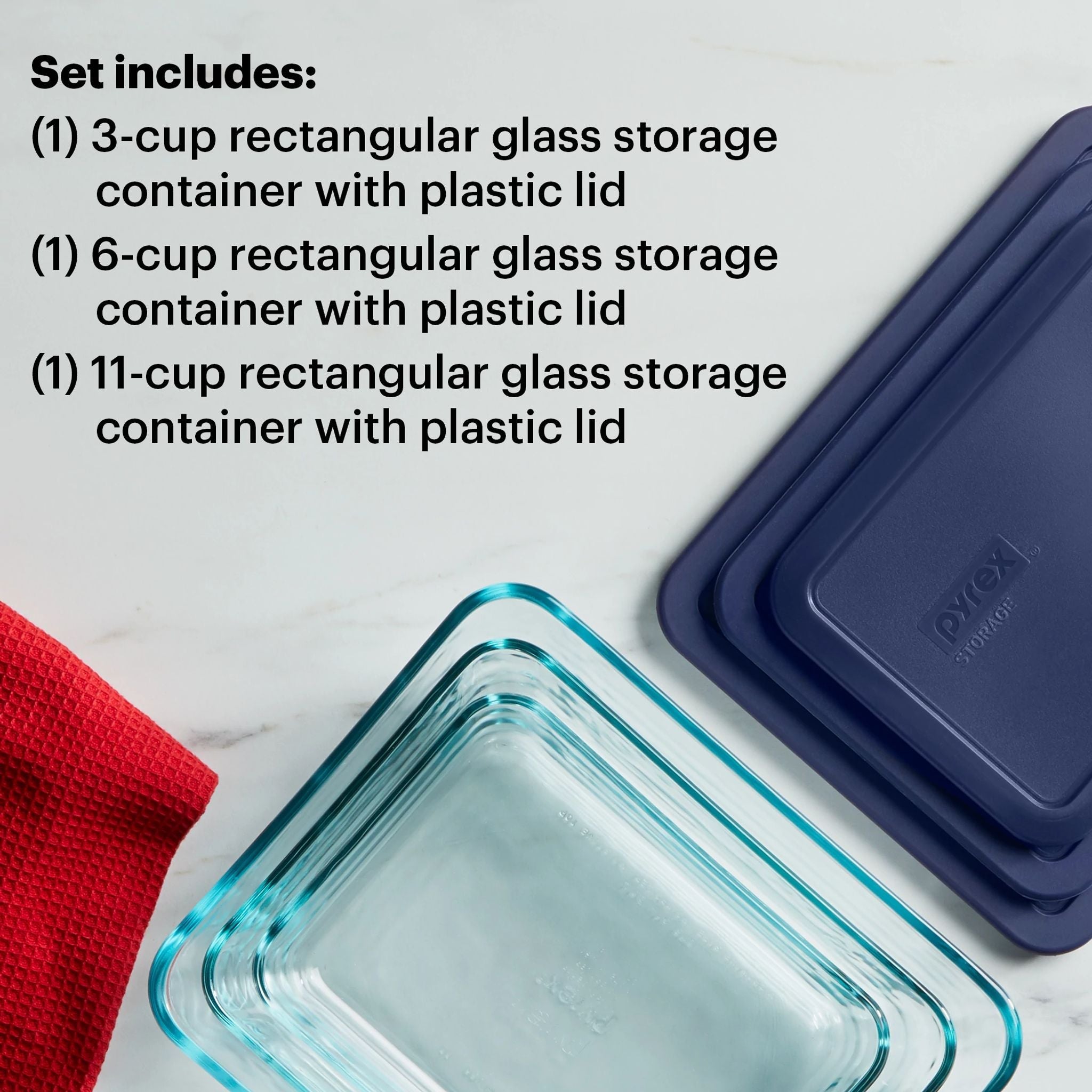 Pyrex? Simply Store? 6-piece Rectangular Glass Storage Set with Blue Lids - Image 3