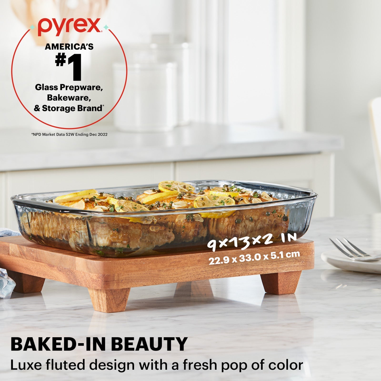 Pyrex® Sculpted Tinted Colors Sculpted Tinted 9 x 13 Baking Dish. Smoke - Image 3