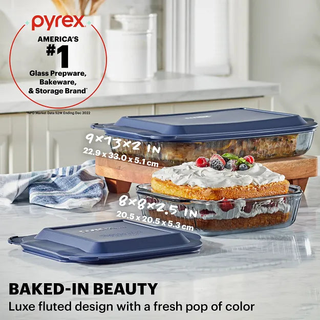 Pyrex® Colors Sculpted Tinted 4-piece Baking Set with Plastic Lids. Smoke - Image 3