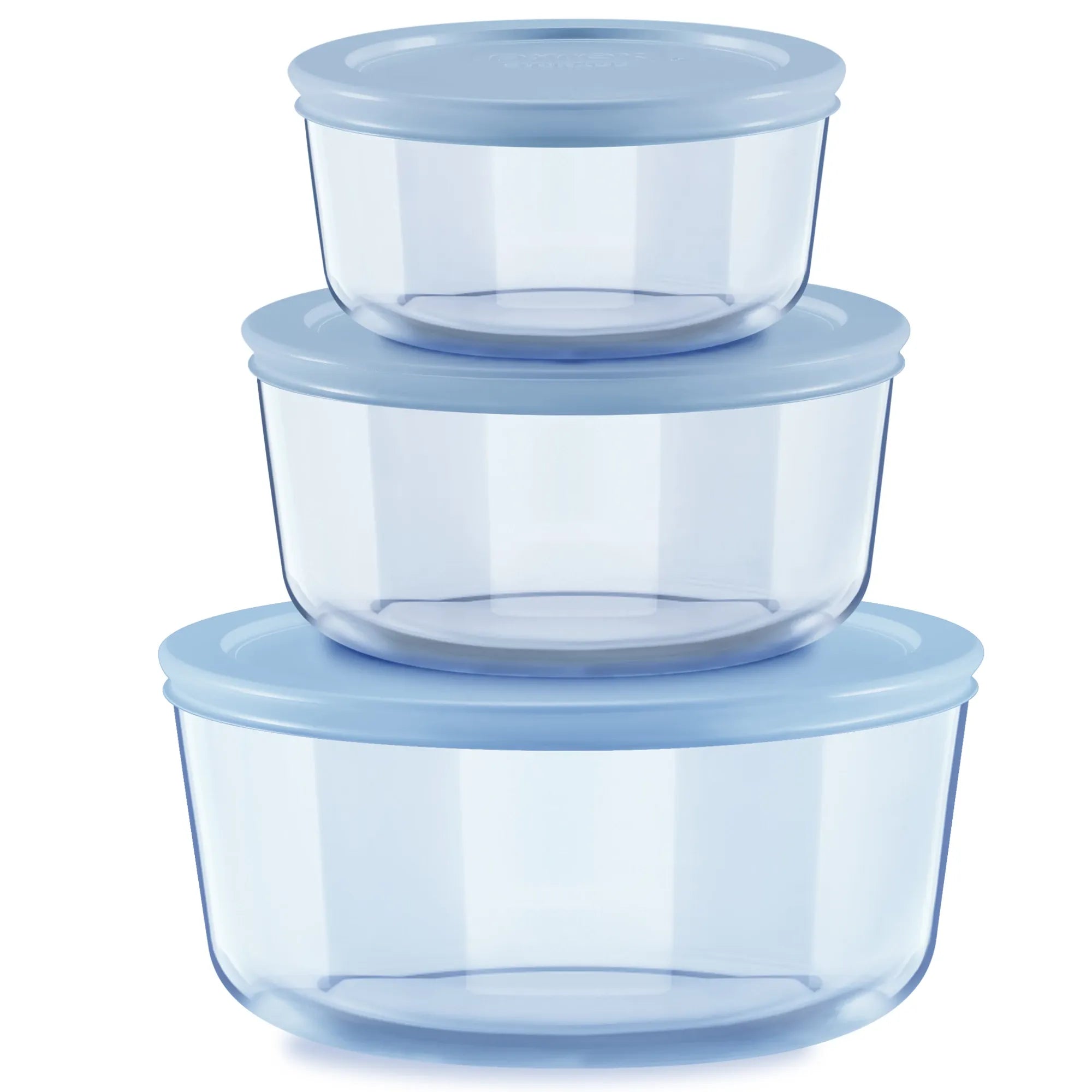 Pyrex? Simply Store? Tinted 6-piece Round Storage Set with Blue Plastic Lids
