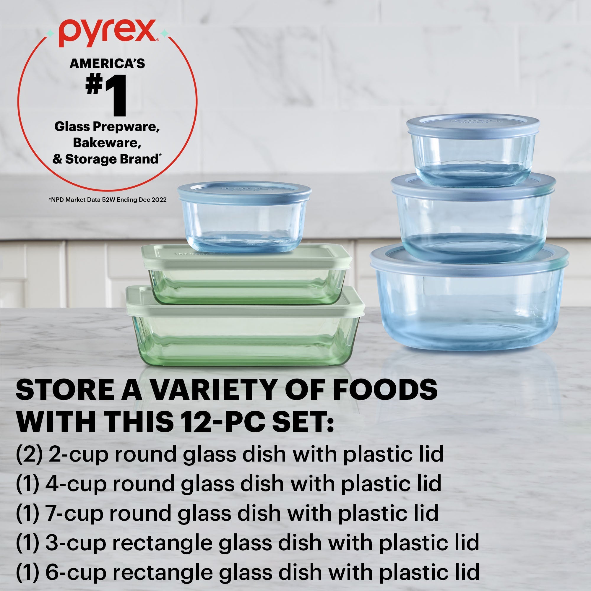 Pyrex? Simply Store? Tinted 12-piece Storage Set with Plastic Lids. Green and Blue - Image 2