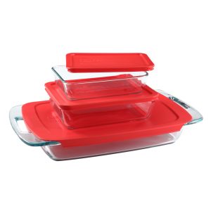 Pyrex? Easy Grab? 6-piece Glass Bakeware and Storage Container Set with Red Lids